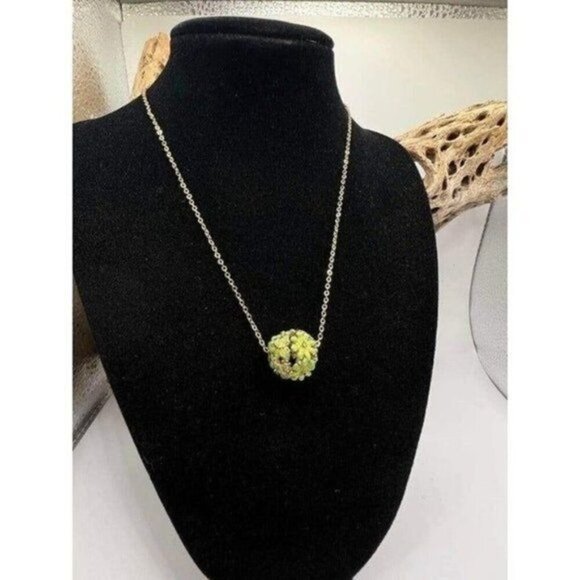 Crystal Butterfly Flower Enameled Ball Necklace - Picture 3 of 6